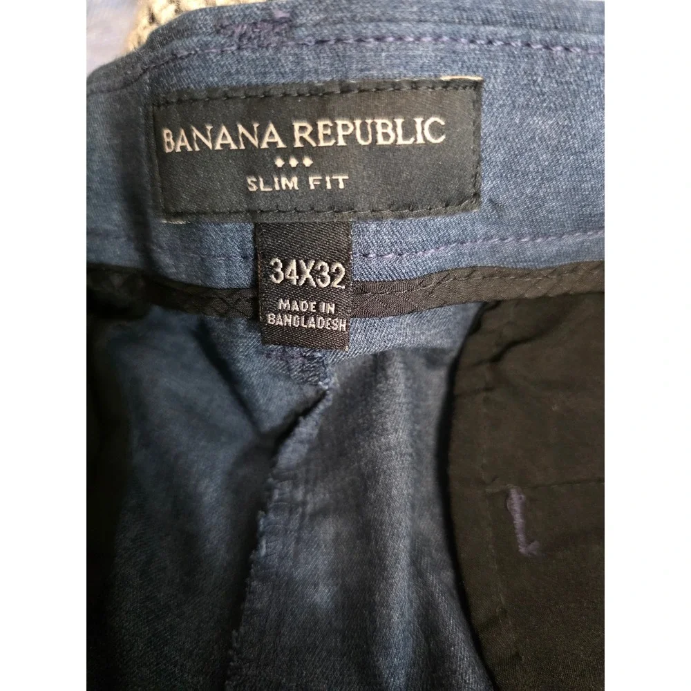 Banana Republic Mens Slim Fit Chinos Blue Heather Stretch Pants 34x32